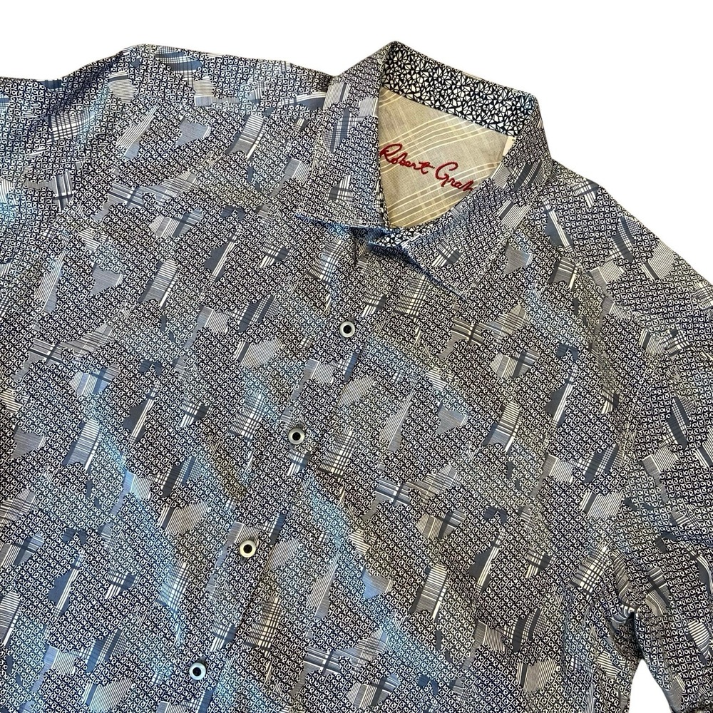 Robert‎ Graham Cuffed Short Sleeved Geometric Button Up Shirt Cotton Men's M